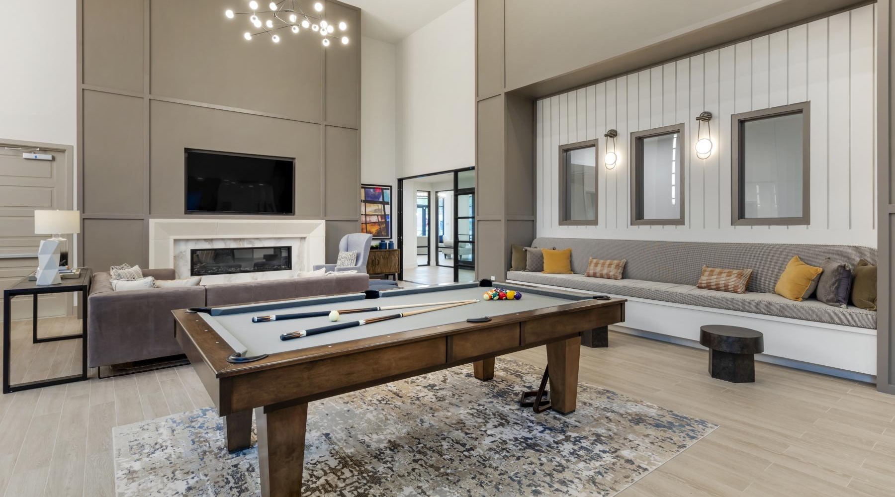 a living room with a couch and a table